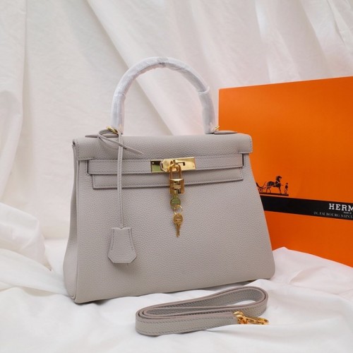Hermes Kelly Bandolera Original TOGO Cuero KY3255 Gris perla