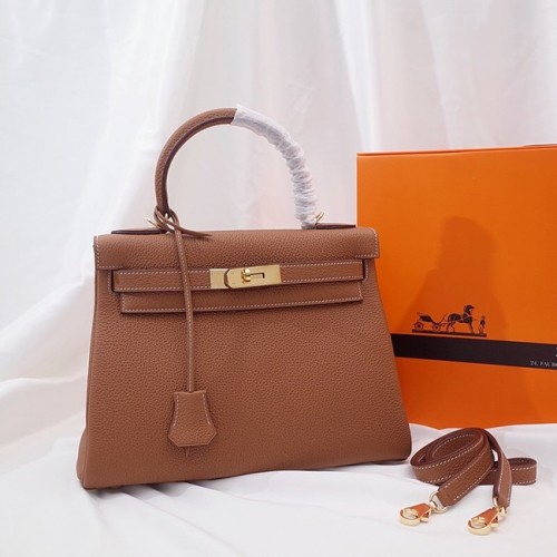 Hermes Kelly Bolso de hombro Original TOGO Cuero KY3255 marrón