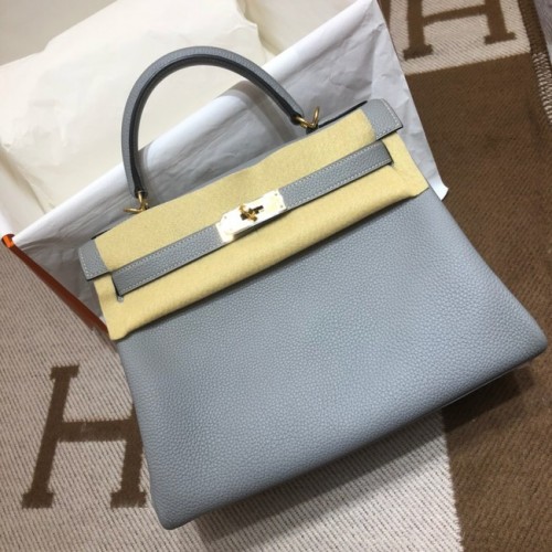 Hermes Kelly Bandolera Original TOGO Cuero KY3255 azul claro