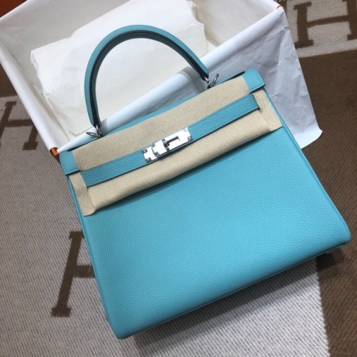 Hermes Kelly Bandolera Original TOGO Cuero KY3255 azul cielo