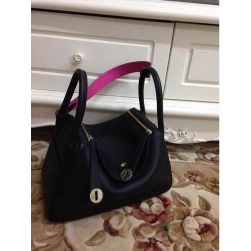Hermes Lindy 30CM Bolso de hombro de cuero negro HLD30 Oro