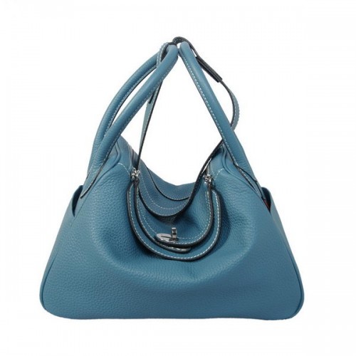 Hermes Lindy 30CM Bolso de hombro Havanne de cuero granulado azul