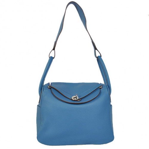 Hermes Lindy 30CM Havanne Bolsos 1057 Azul Cuero Plata Hardware