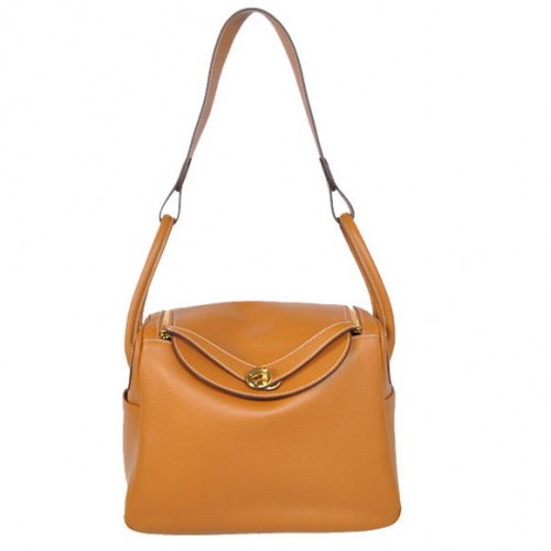 Hermes Lindy 30CM Havanne Bolsos 1057 Camel Cuero Dorado Hardware