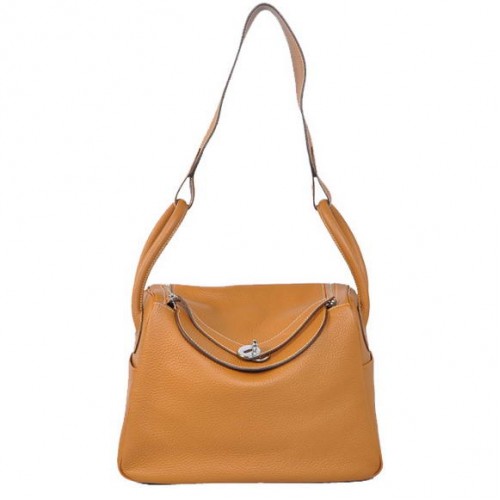 Hermes Lindy 30CM Havanne Bolsos 1057 Camel Cuero Plata Hardware