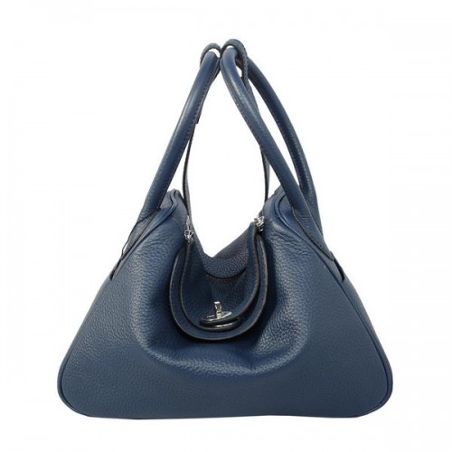 Hermes Lindy 30CM Bolso de hombro Havanne de cuero granulado azul oscuro