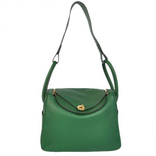 Hermes Lindy 30CM Havanne Bolsos 1057 Cuero verde oscuro Hardware dorado