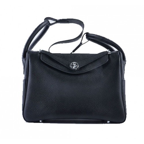 Hermes Lindy 30CM Bolso de hombro de cuero granulado H6207 Negro