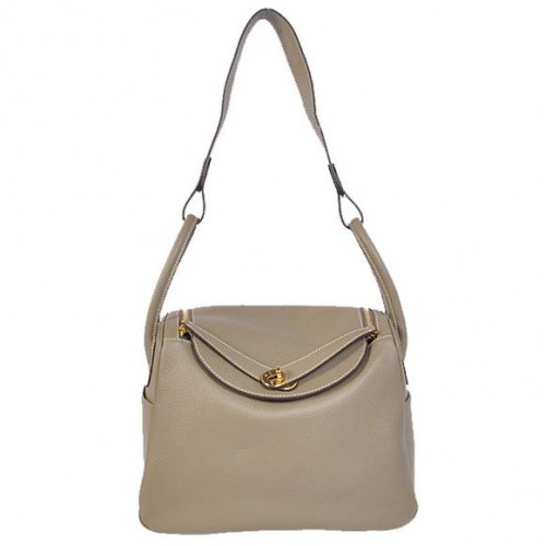 Hermes Lindy 30CM Havanne Bolsos 1057 Cuero Gris Hardware Dorado