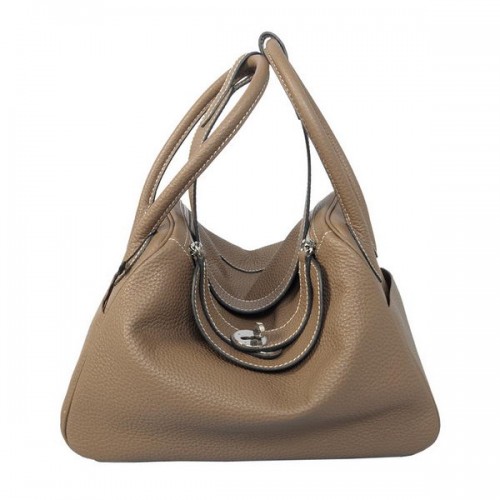 Hermes Lindy 30CM Bolso de hombro Havanne de cuero granulado gris