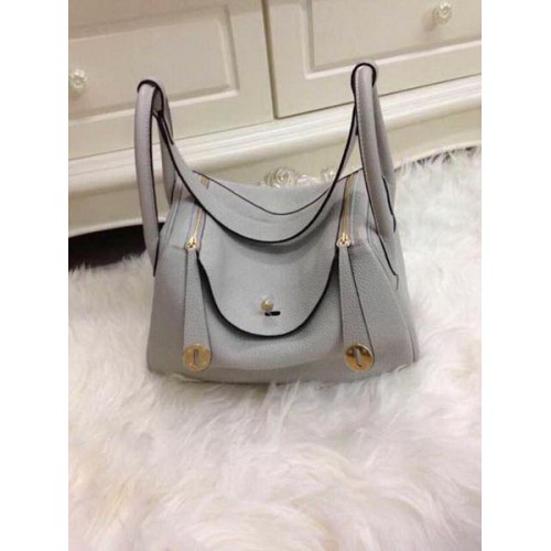 Hermes Lindy 30CM Bolso de hombro de cuero gris HLD30 Oro