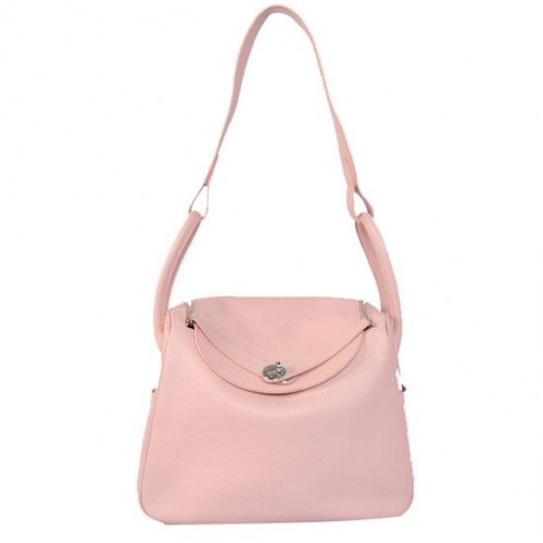 Hermes Lindy 30CM Havanne Bolsos 1057 Hardware de plata de cuero rosa