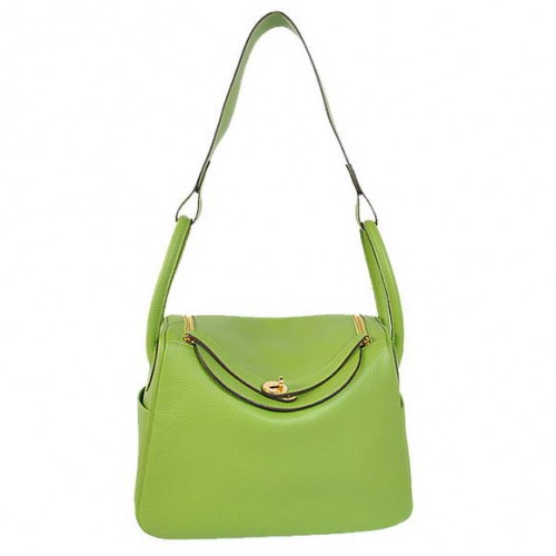 Hermes Lindy 30CM Havanne Bolsos 1057 Cuero verde claro Hardware dorado