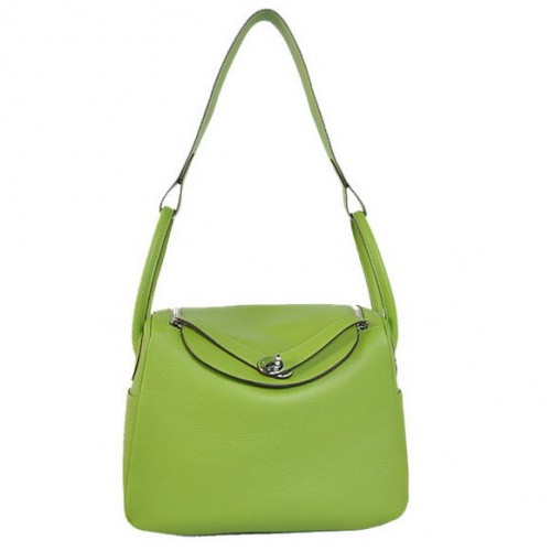 Hermes Lindy 30CM Havanne Bolsos 1057 Hardware de plata de cuero verde claro
