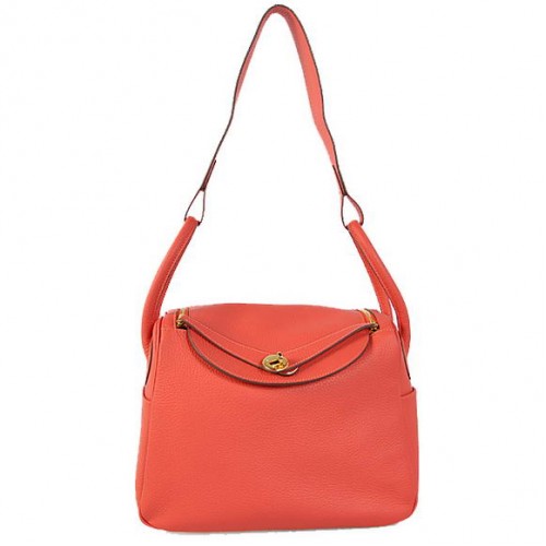 Hermes Lindy 30CM Havanne Bolsos 1057 Cuero rojo claro Hardware dorado
