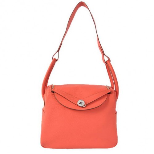 Hermes Lindy 30CM Havanne Bolsos 1057 Hardware de plata de cuero rojo claro