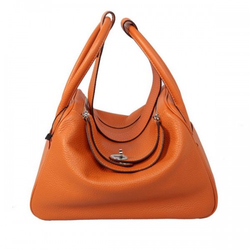 Hermes Lindy 30CM Bolso de hombro Havanne de cuero granulado naranja