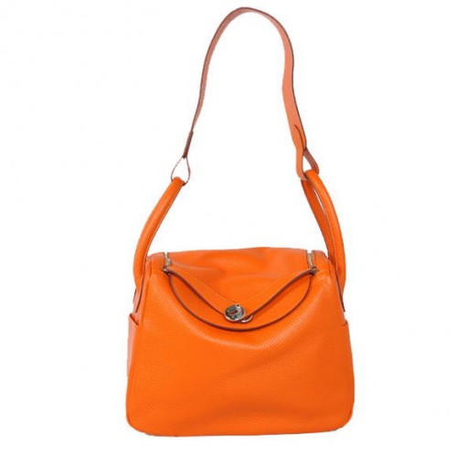 Hermes Lindy 30CM Havanne Bolsos 1057 Naranja Cuero Plata Hardware