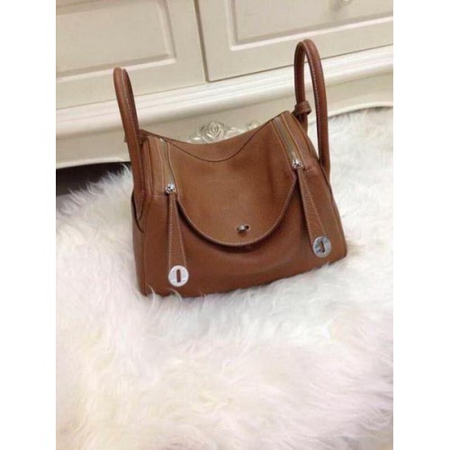 Hermes Lindy 30CM Bolso de hombro de cuero original HLD30 Marrón