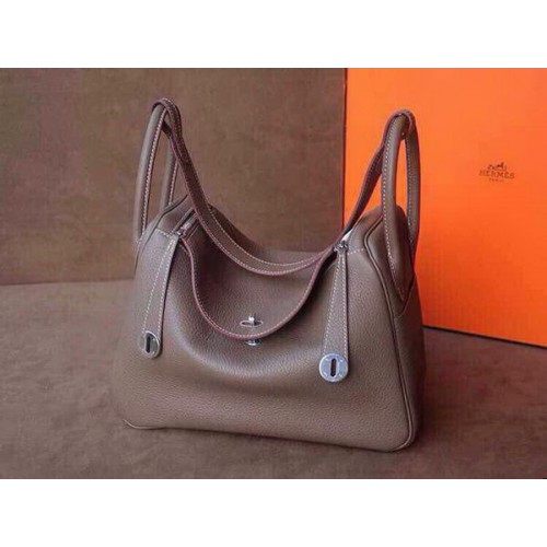 Hermes Lindy 30CM Bolso de hombro de cuero original HLD30 gris oscuro