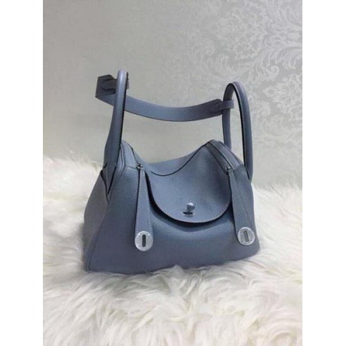 Hermes Lindy 30CM Bolso de hombro de cuero original HLD30 azul claro