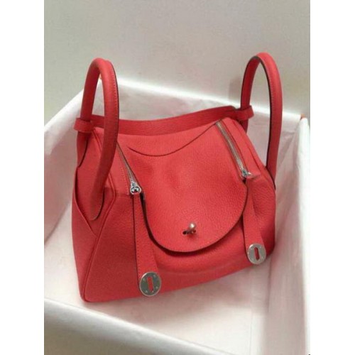 Hermes Lindy 30CM Bolso de hombro de cuero original HLD30 rojo claro