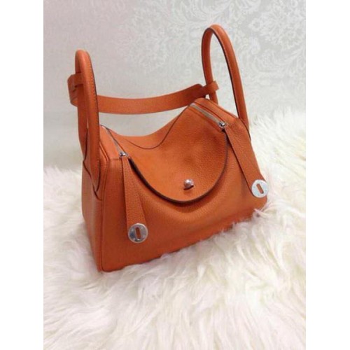 Hermes Lindy 30CM Bolso de hombro de cuero original HLD30 Naranja