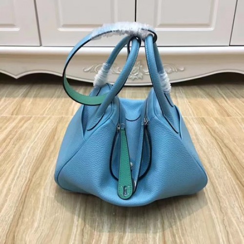 Hermes Lindy 30CM Bolso de hombro de cuero original LD30 Azul y verde