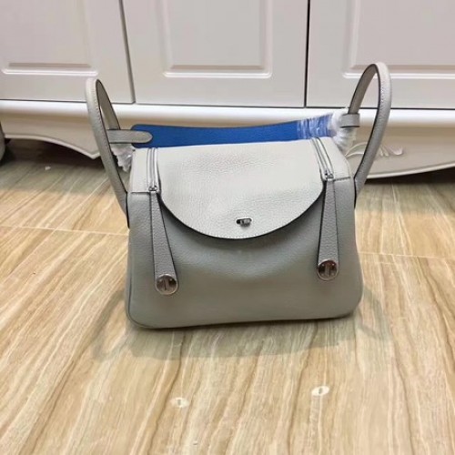 Hermes Lindy 30CM Bolso de hombro de cuero original LD30 gris y azul