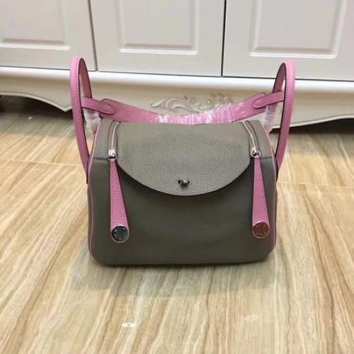 Hermes Lindy 30CM Bolso de hombro de cuero original LD30 gris y rosa