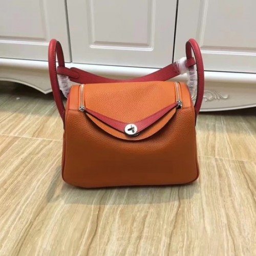 Hermes Lindy 30CM Bolso de hombro de cuero original LD30 naranja y rojo