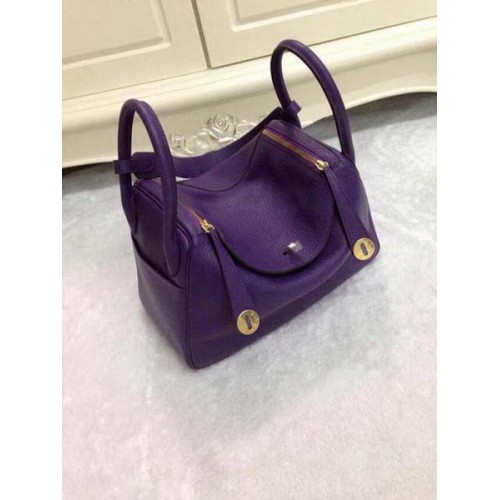 Hermes Lindy 30CM Bolso de hombro de cuero morado HLD30 Oro