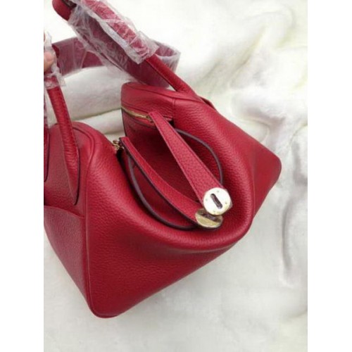 Hermes Lindy 30CM bolso de hombro de cuero rojo HLD30 oro
