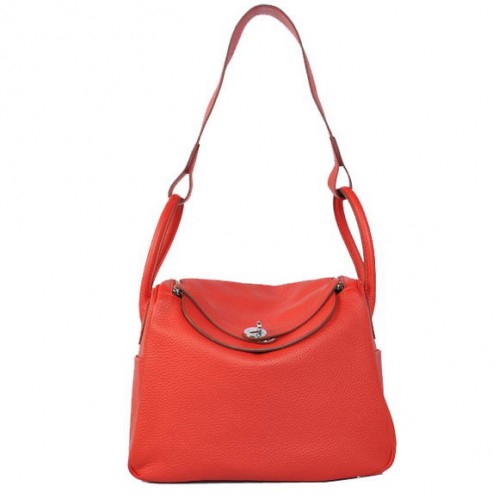 Hermes Lindy 30CM Havanne Bolsos 1057 Hardware de plata de cuero rojo