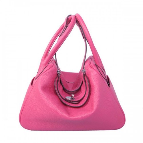 Hermes Lindy 30CM Bolso de hombro Havanne de cuero granulado rosa