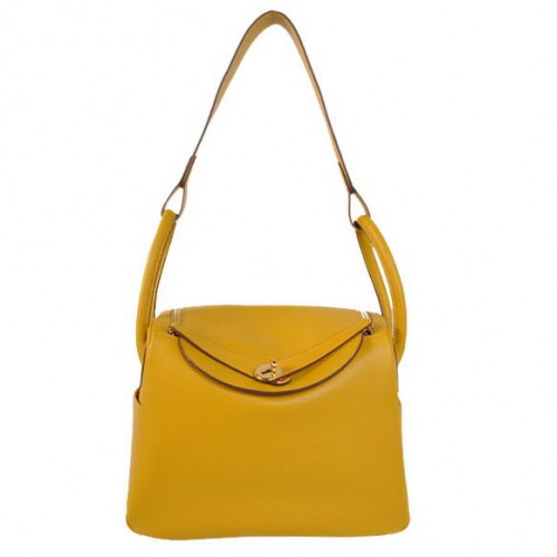 Hermes Lindy 30CM Havanne Bolsos 1057 Cuero Amarillo Hardware Dorado