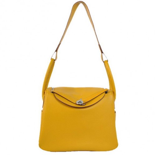 Hermes Lindy 30CM Havanne Bolsos 1057 Amarillo Cuero Plata Hardware