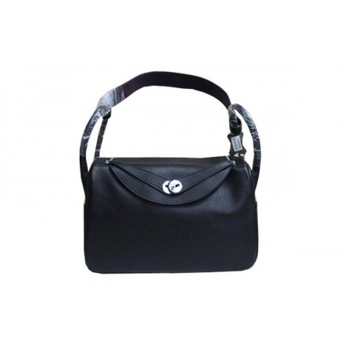 Bolso de hombro Hermes Lindy 34CM en cuero granulado negro