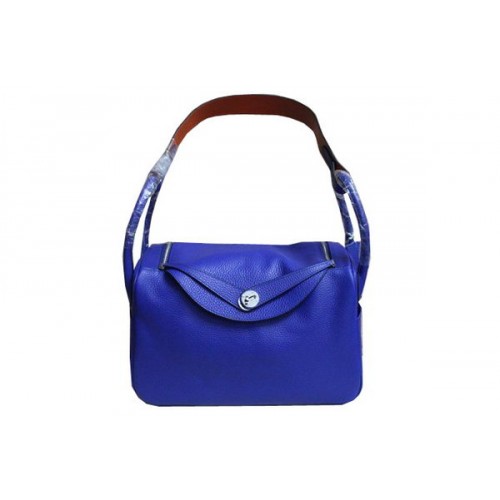 Bolso de hombro Hermes Lindy 34CM en cuero granulado azul