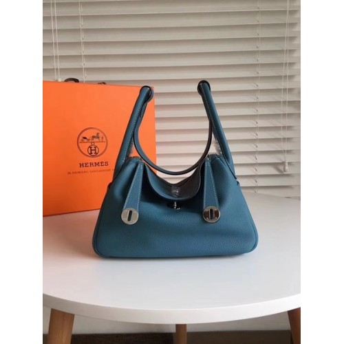 Hermes Lindy Original Togo Bolso De Cuero 5086 Azul Oscuro