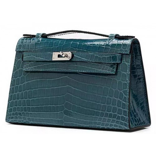 Hermes MINI Kelly 22cm Embrague Croco Leather KL22 Verde