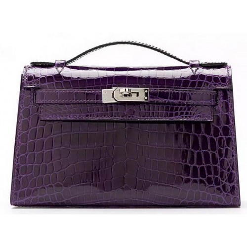 Hermes MINI Kelly 22cm Embrague Croco Leather KL22 Púrpura