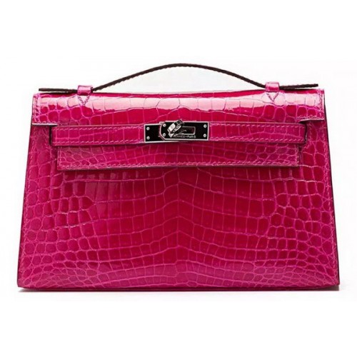 Hermes MINI Kelly 22cm Embrague Croco Cuero KL22 Rosa