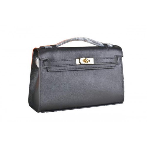 Hermes MINI Kelly 22cm Bolso tote Piel de becerro Negro