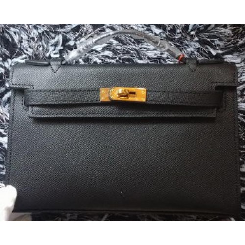 Hermes MINI Kelly 22cm bolso de mano de piel de becerro K011 Negro