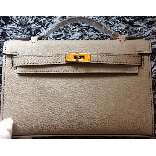 Hermes MINI Kelly 22cm Tote Bag Piel de becerro K011 Gris