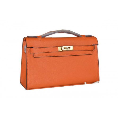 Hermes MINI Kelly 22cm Bolso tote Piel de becerro Naranja