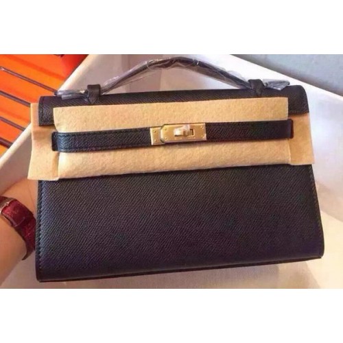 Hermes MINI Kelly 22cm Tote Bag Piel de becerro K22 Negro