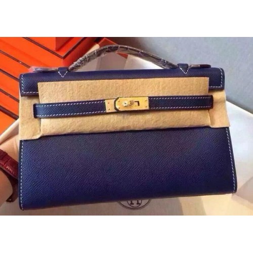 Hermes MINI Kelly 22cm Tote Bag Piel de becerro K22 Azul