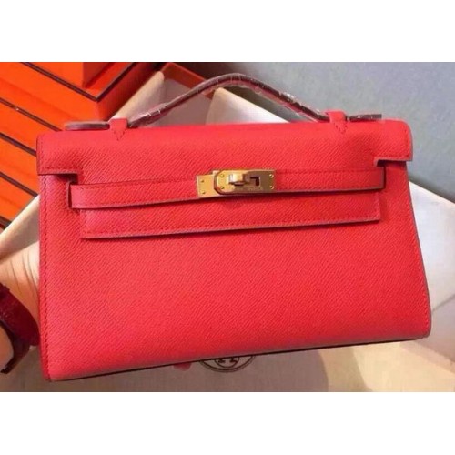 Hermes MINI Kelly 22cm Bolso tote Piel de becerro K22 Rojo